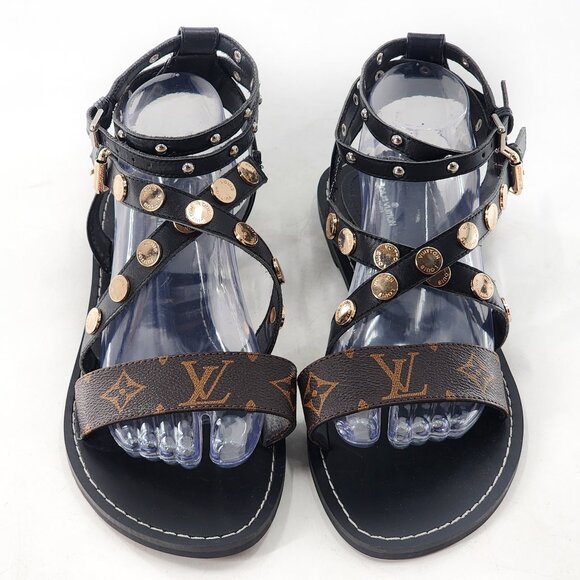 LOUIS VUITTON Passenger Studded Monogram Gladiator Ankle Strap Sandal - Picture 1 of 7